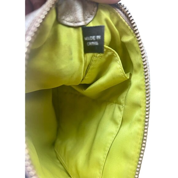 Coach Signature Stripe Metallic Crossbody Bag Gold Jacquard Lime Lining - Picture 15 of 16